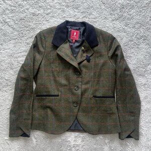 Jack Murphy Women’s Harriet Tweed Blazer Wool Jacket Green Herringbone Check 12